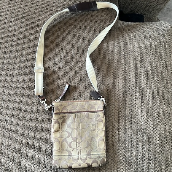 Coach Tan and Brown Crossbody Bag with Signature Monogram - Picture 2 of 5